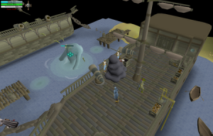 Four cannon fire harpoonfish at Tempoross.